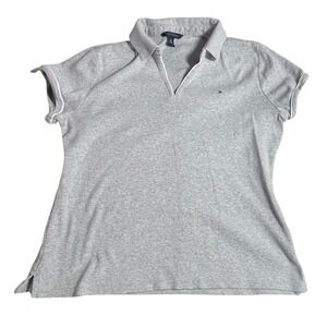 Tommy Hilfiger Gray Short Sleeve Collared Polo Shirt Womens XL V-Neck Logo
